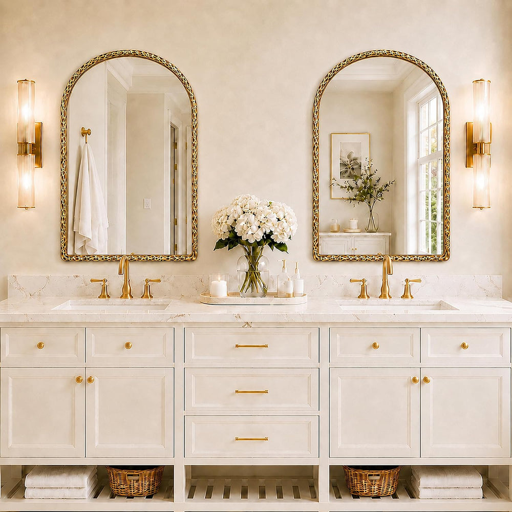 24"x36" Hammered Antique Gold Arched Bathroom Vanity Wall Mirror
