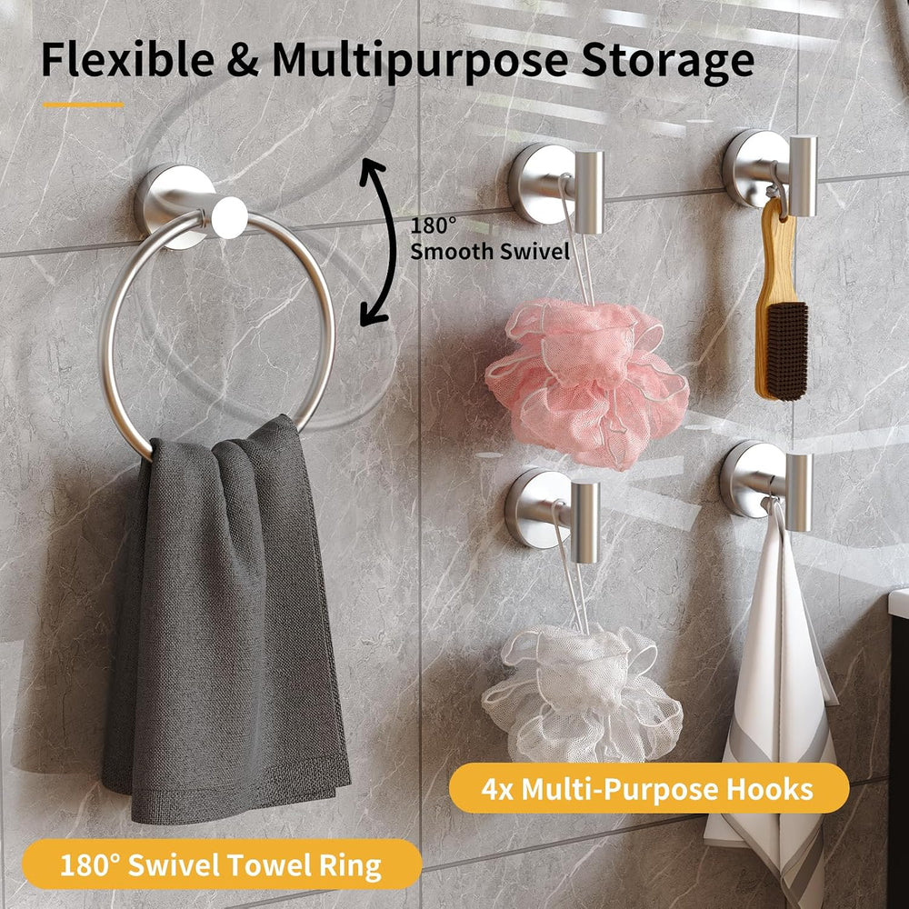 Brushed Nickel Bathroom Hardware Set 7 Piece with 23.6 Inch Towel Bar