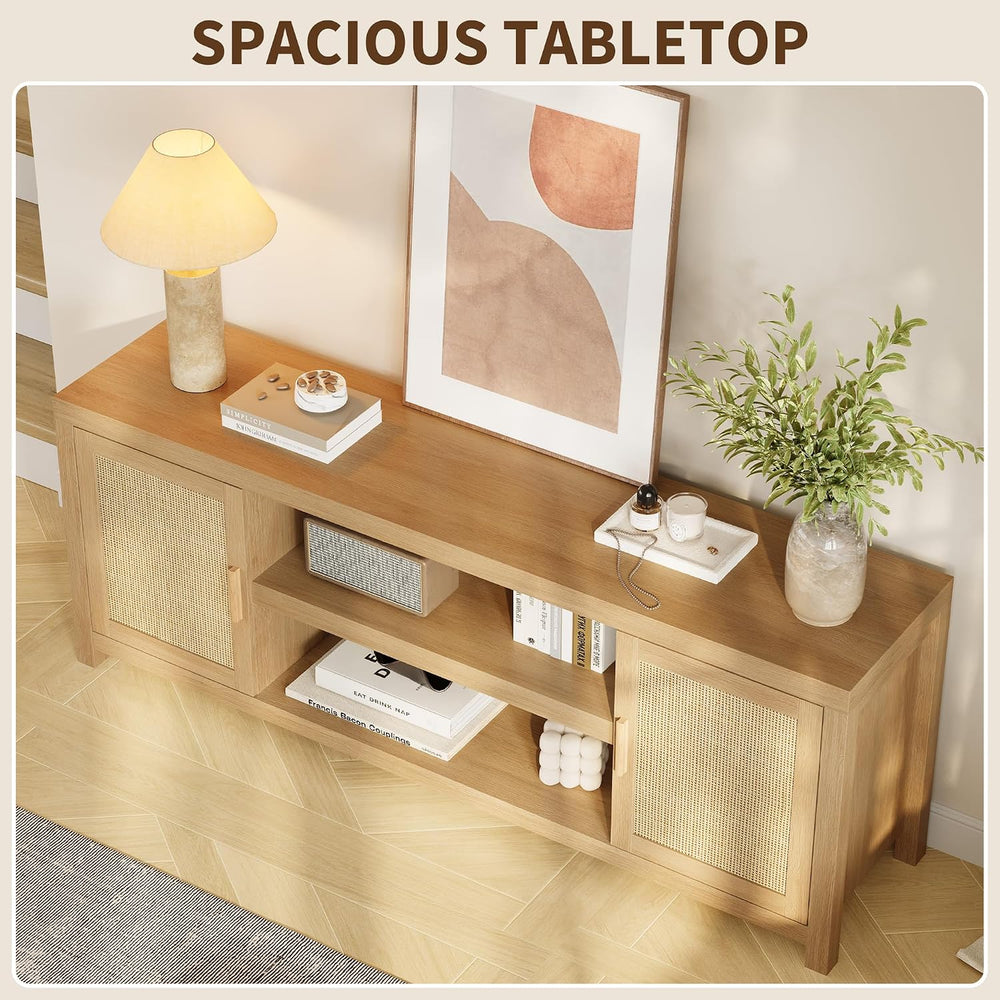 Garvee Rattan TV Stand 66 in Boho Entertainment Center