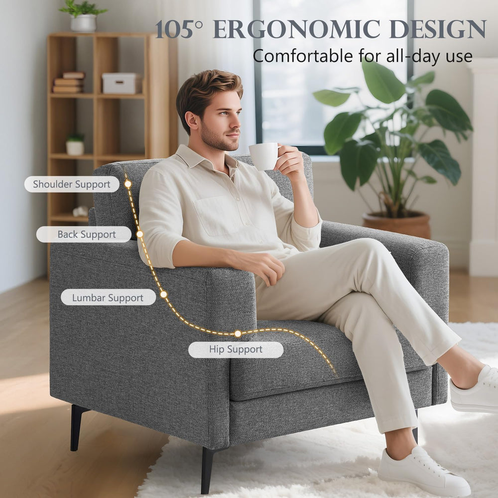CDCASA Oversized Accent Chair, Linen Mid Century Chair 2PC, Dark Grey
