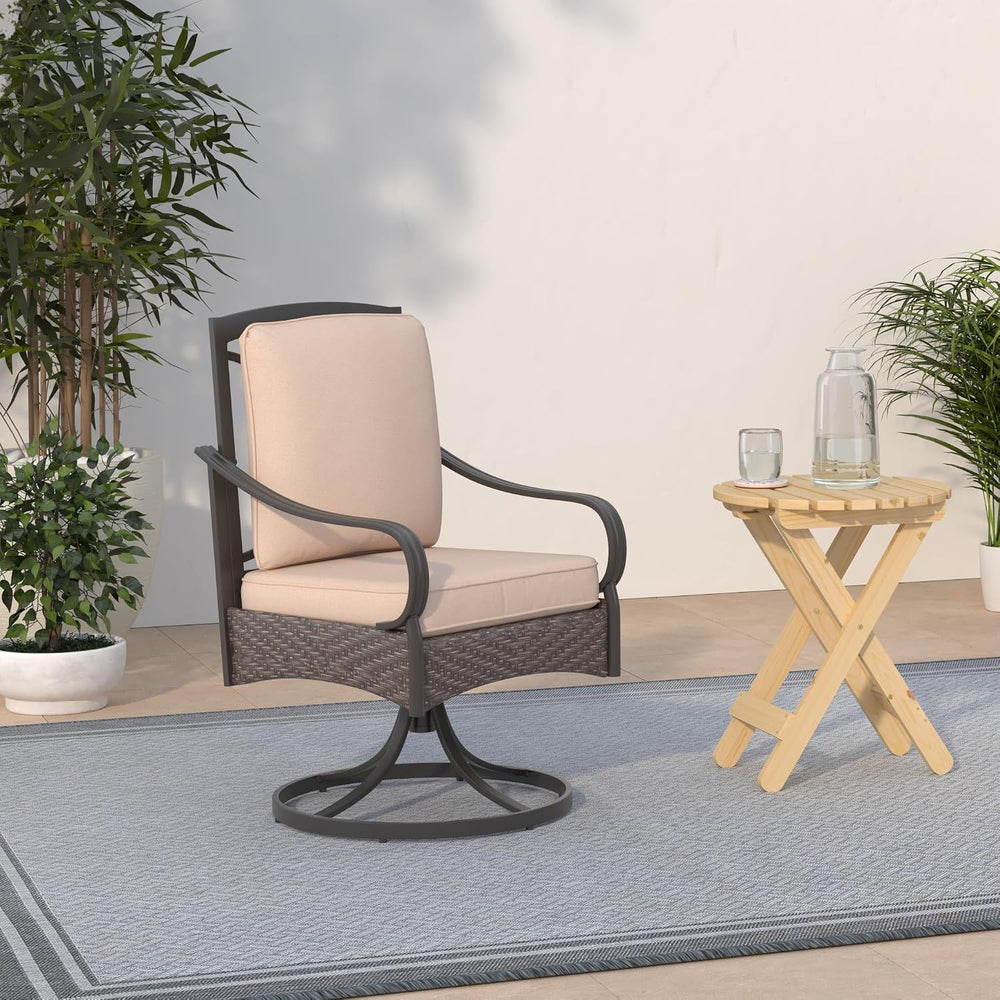 PHI VILLA Swivel Patio Dining Chairs Wicker Chairs Set of 2 with Cushions
