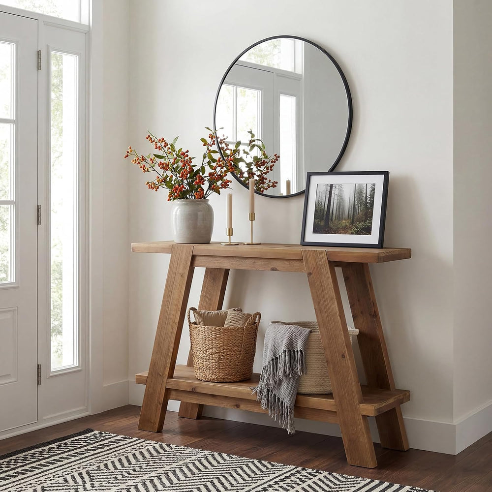43.3" Solid Wood Entryway Table, 2-Tier Farmhouse Console Table with Sto...