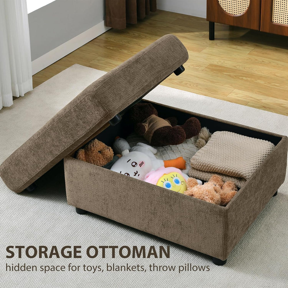 Rading Chairs with Storage Ottoman and Folding Tray Table, Brown
