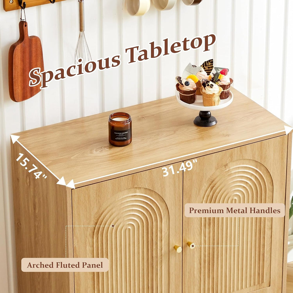 31.5" Accent Cabinet Set of 2, Arched Fluted Storage Cabinet (Natural)