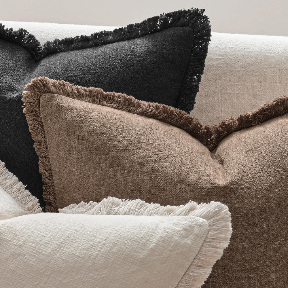 ANRODUO Euro Decorative Linen Fringe Pillow Covers 26×26 Cocoa Brown 2 Pack