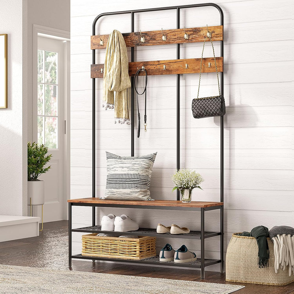 HOOBRO Hall Tree with Bench, Entryway Bench with Coat Rack, Mud Room Rack wit...