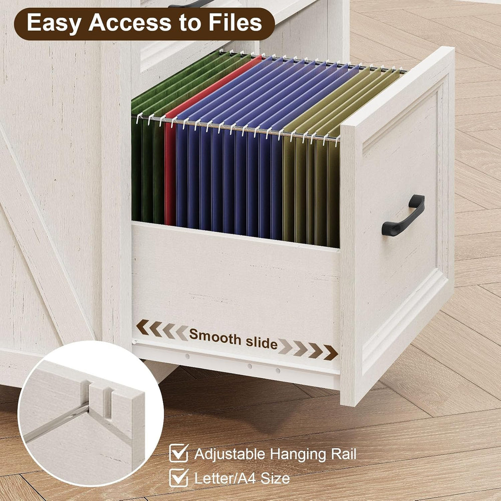 3 Drawers Farmhouse File Cabinet with Shelves, Rustic White and Brown