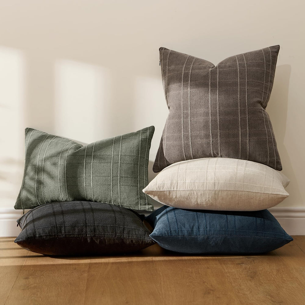 MIULEE Linen Plaid Pillow Covers Fall Decorative Euro 24x24 Brown