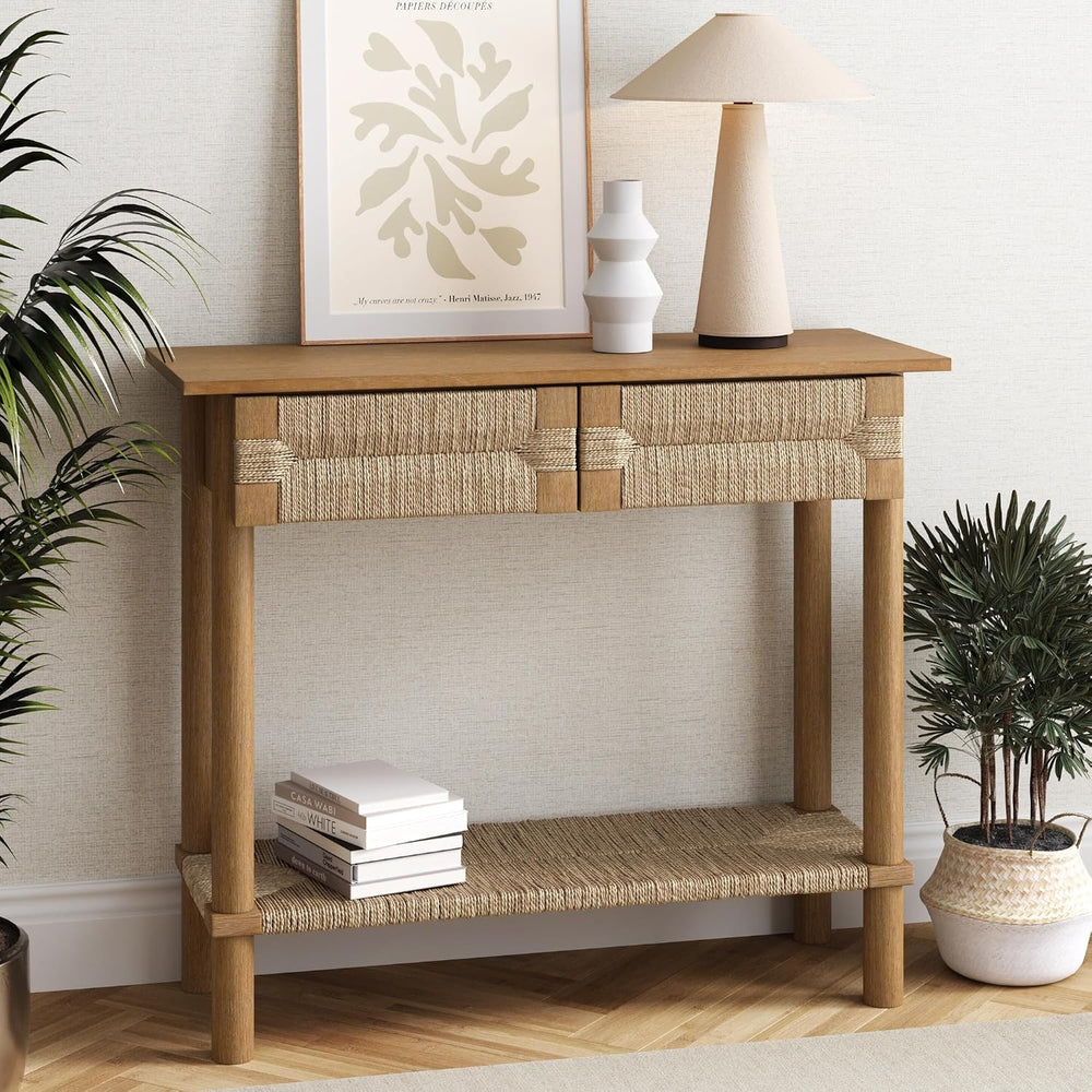 Nathan James Beacon Wooden Sofa Console Table with Drawers, Bohemian Entryway...