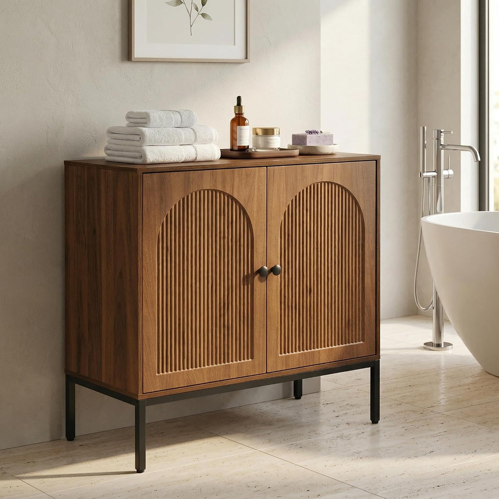Yechen Modern Fluted Sideboard Buffet Cabinet with Storage, Walnut