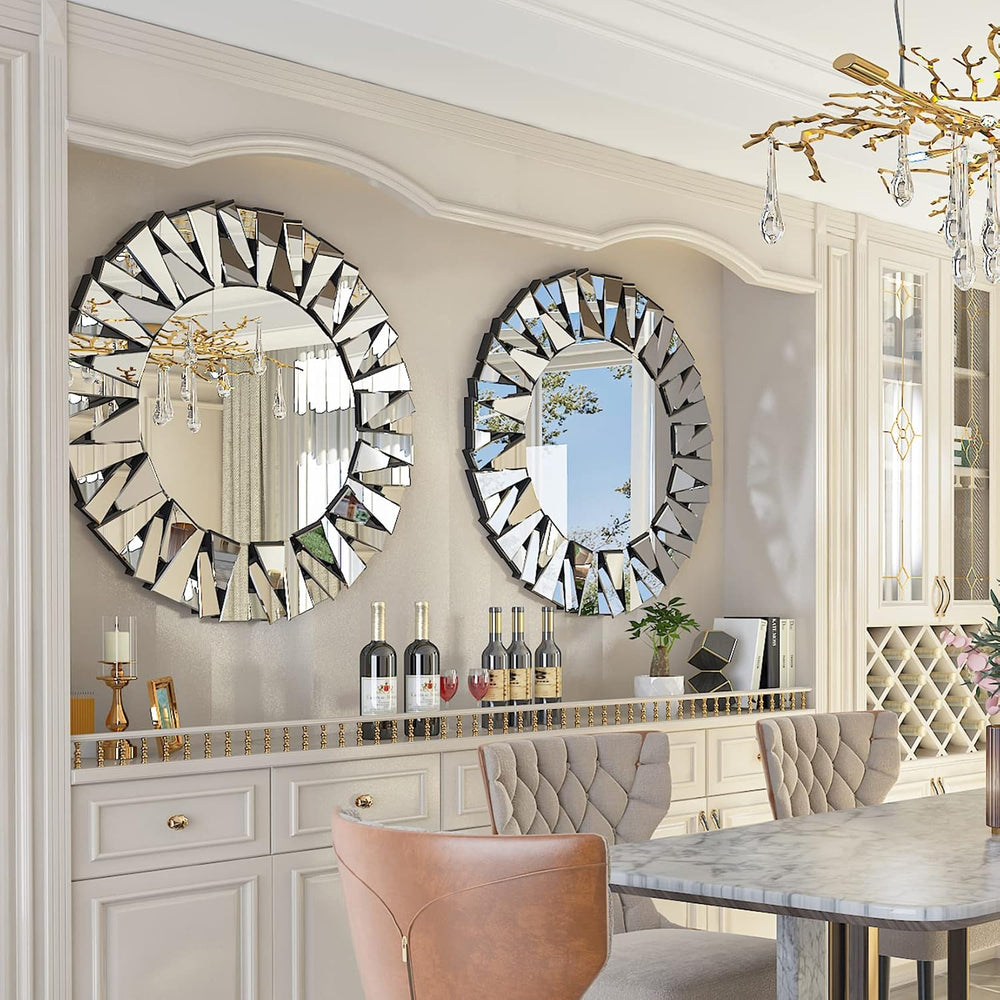Decorative Mirror Round Silver: 31.5in Wall Vanity-Mirror Beveled