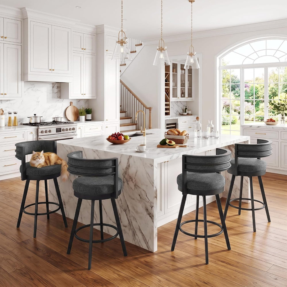 Flouki Swivel Counter Height Bar Stools Set of 4, Upholstered 26.6" Mode...