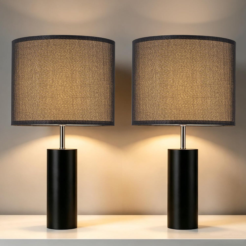 23.5" Modern Wood Table Lamps for Bedroom Living Room, Set of 2, Black