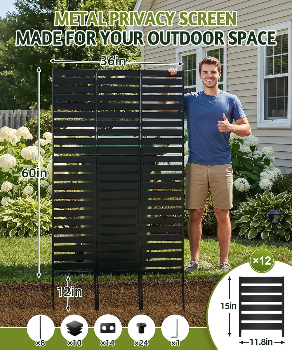 Metal Privacy Screen Fence Outdoor - 60" H x 36" W Decorative Priva...