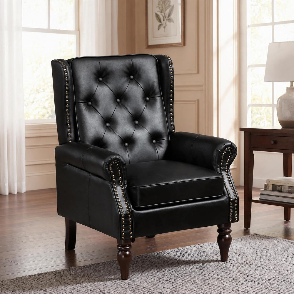 Single PU Recliner Chair, Diamond Quilted Accent Armchair, Black