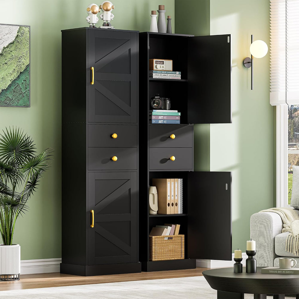 Tall Bathroom Storage Cabinet with 2 Drawers, Farmhouse Narrow Storage Cabine...
