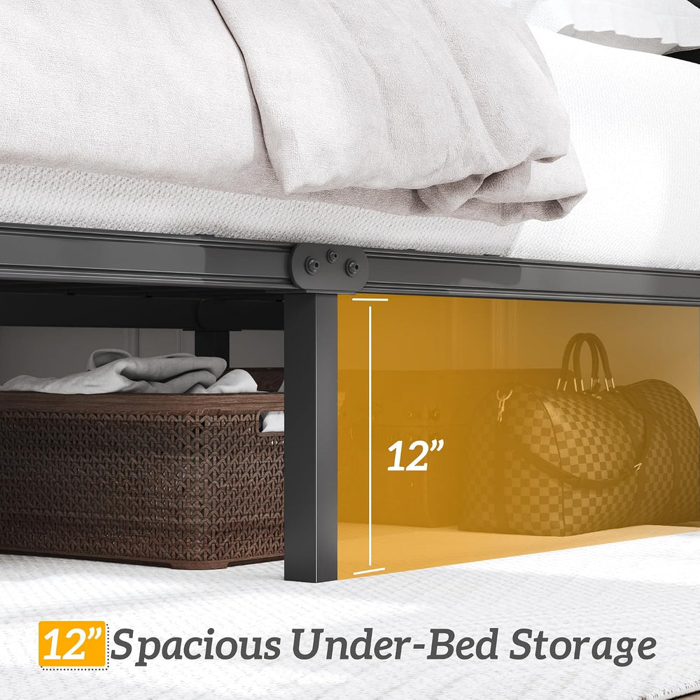 HISOFT Full Bed Frame with Upholstered Button Tufted Headboard, Bed Frame Pla...