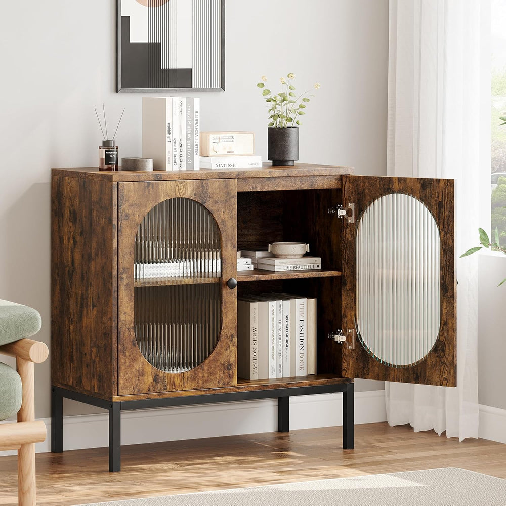 IDEALHOUSE Buffet Cabinet with Glass Doors and Shelves, Accent Cabinet Sidebo...