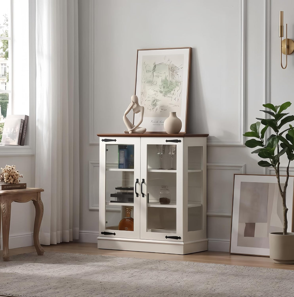 FOREST GRAVITY 31.5'' Small Display Buffet Cabinet with Glass Doors