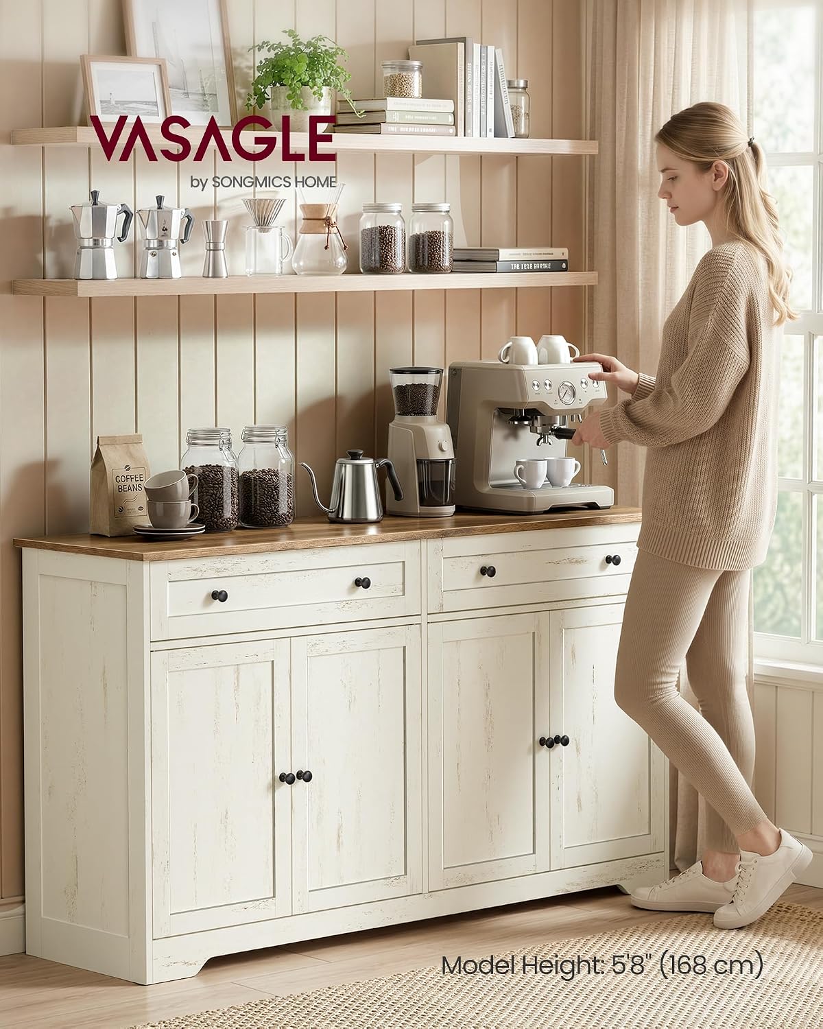 vasagle buffet cabinet, sideboard, 4 doors, 55.1 x, close-up detail