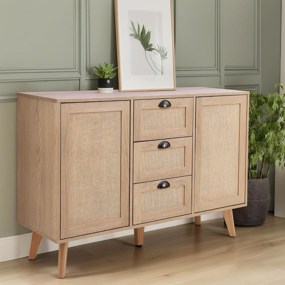 Sophia & William Rattan Cabinet, Storage Buffet with Drawers & Doors