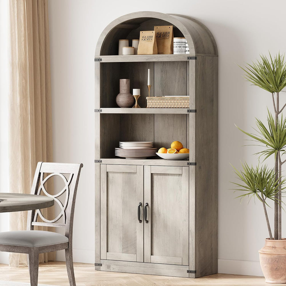 GarveeHome Bookcase with Doors Arched Bookshelf 71.65 in Tall Bookcase Farmho...