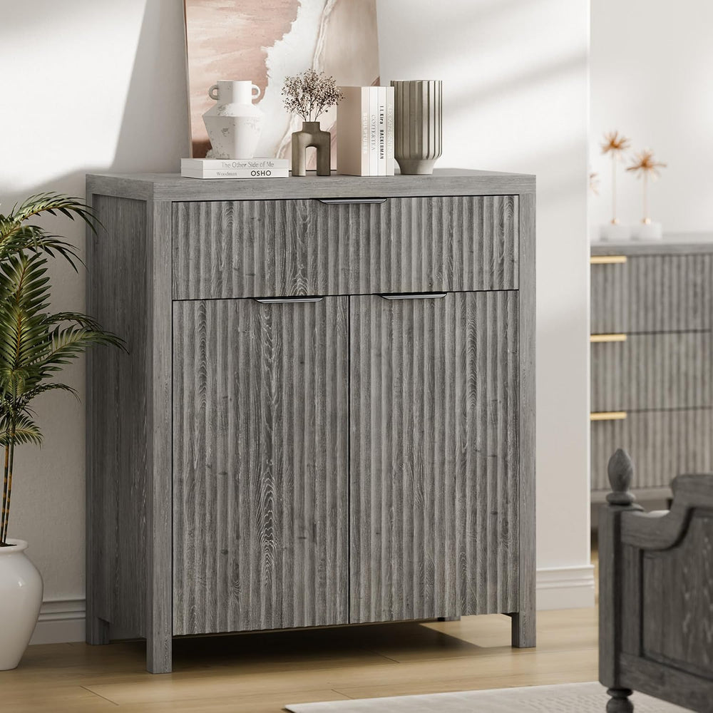 Lulive Fluted Buffet Cabinet for Kitchen, 28.3" Sideboard Cabinet Grey