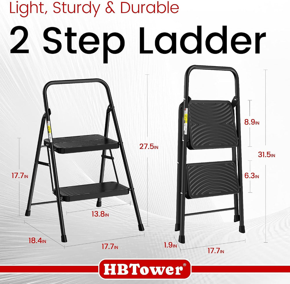 HBtower 2 Step Ladder, Step Stool with Wide Anti-Slip Pedal