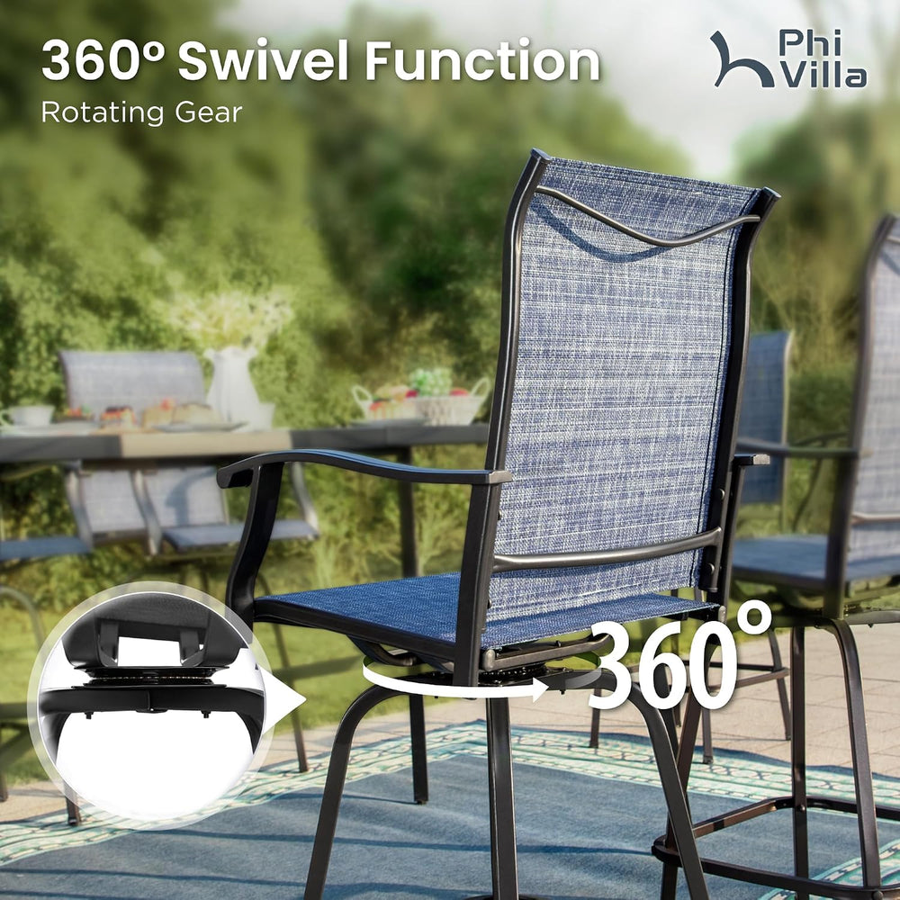 PHI VILLA 3 Piece Outdoor Swivel Bar Stools Set, Bar Height Patio Set