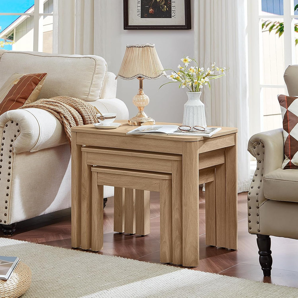 Joaxswe Farmhouse Nesting Tables Set of 3, Natural