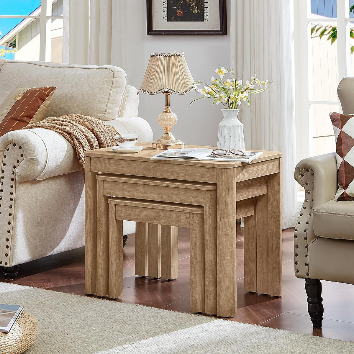 Joaxswe Farmhouse Nesting Tables Set of 3, Natural