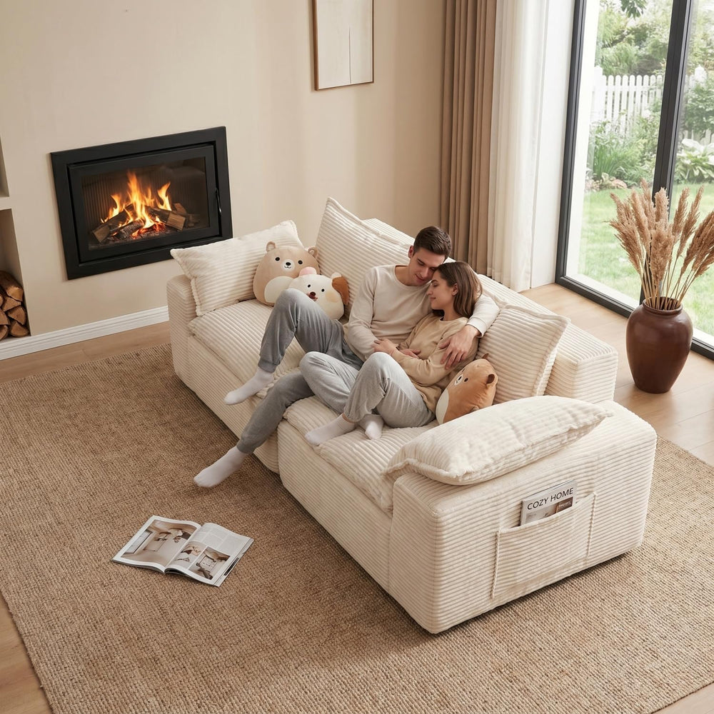 2Pcs Cloud Sectional Couch Sets, Convertible Modular Sofa. Beige
