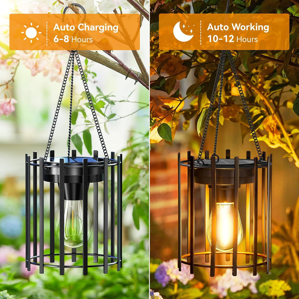 KOOPER Hanging Solar Lanterns Outdoor 2 Pack, Metal Waterproof Solar Lights