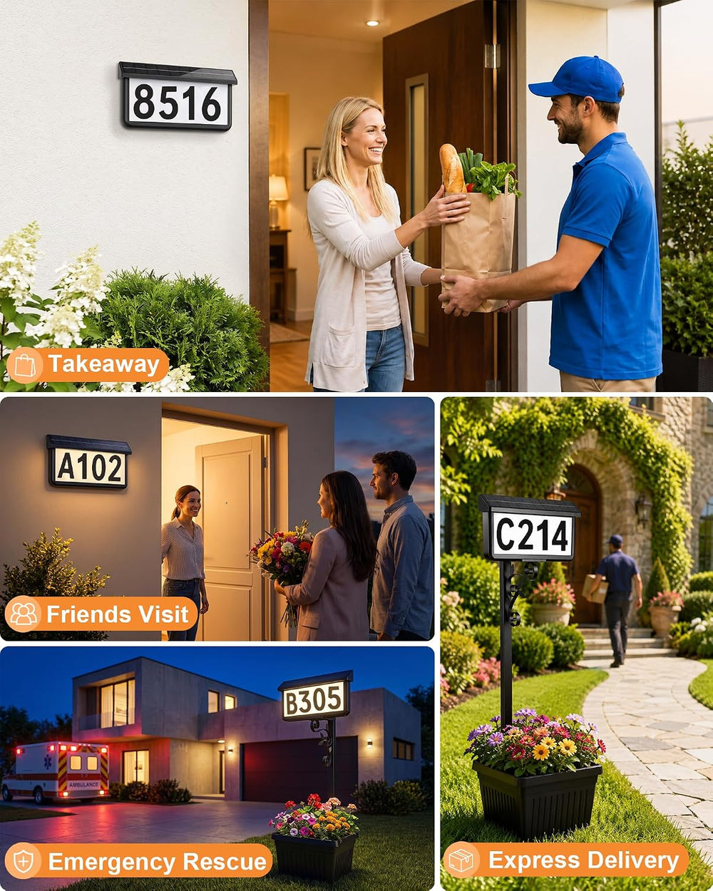 Solar Address Sign with Planter, 2-in-1 House Numbers for Outside