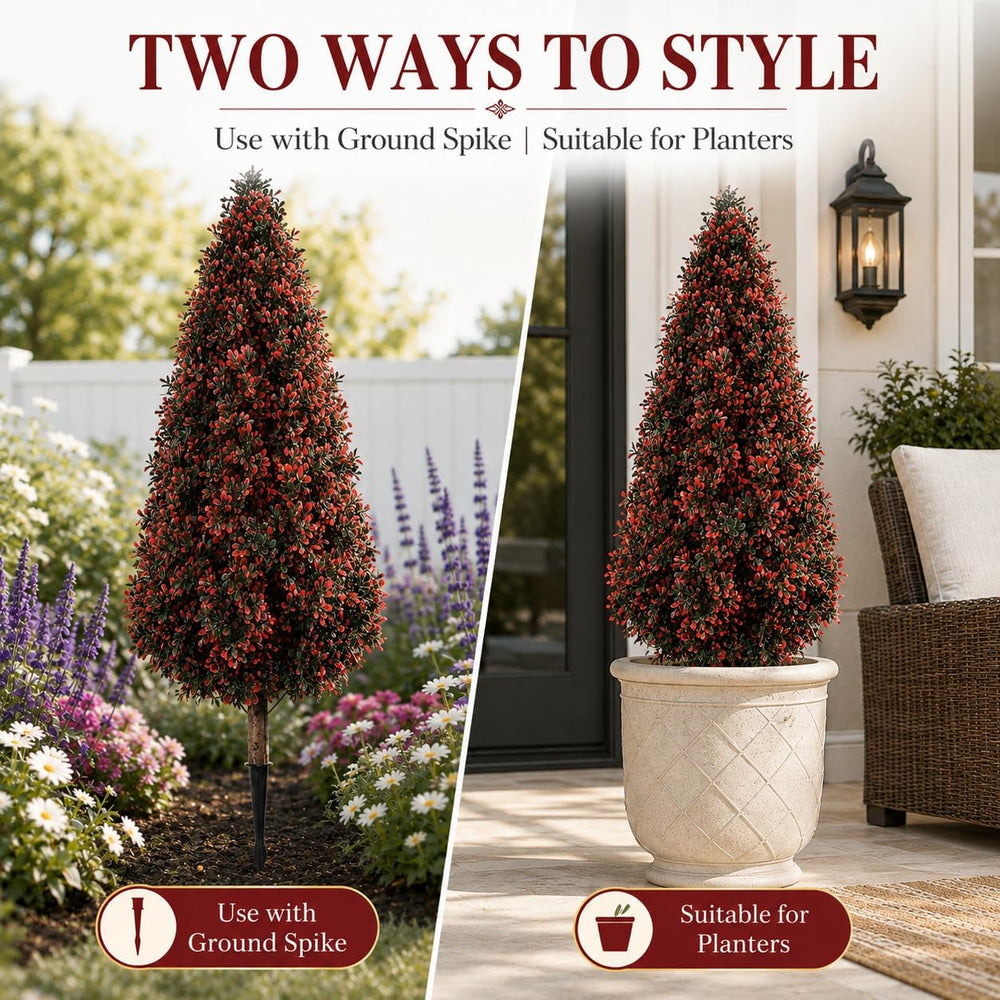 3.3FT Fall Cedar Trees Artificial Topiary Outdoor with Stakes, 2Pack UV Resis...