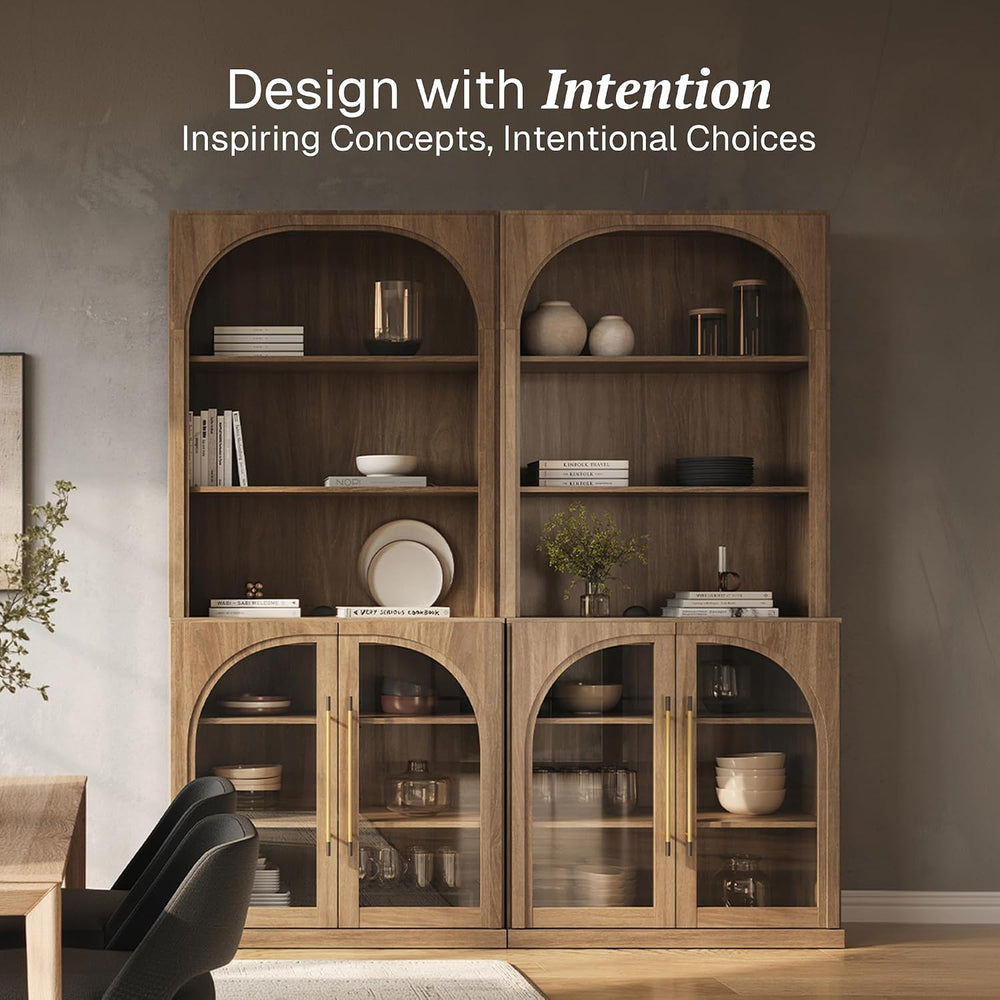 BELLEZE Glass Display Curio Cabinet Set of 2, 72" Tall Modern Wood 6-Tie...