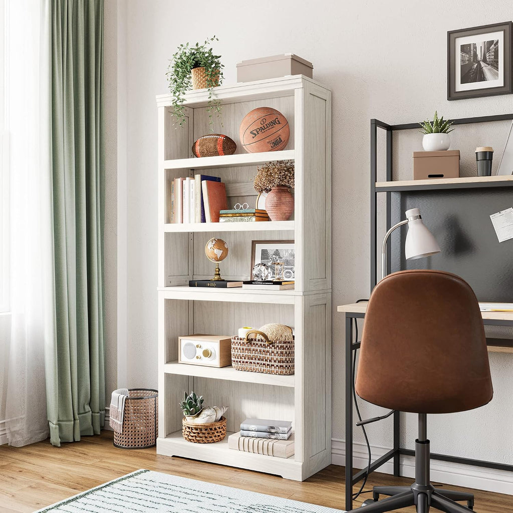 linsy home 5-shelf bookcase, bookshelves floor standing storage shown in use