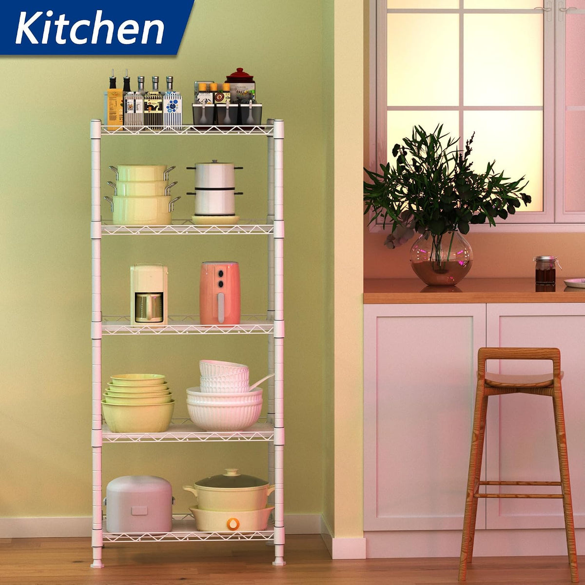 regiller 5-wire shelving metal storage rack adjustable shelves,standing, close-up detail