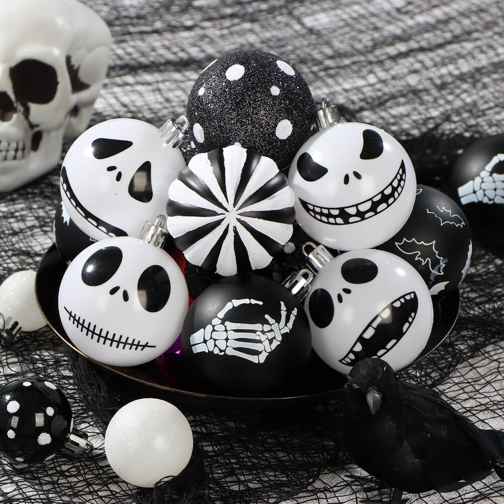 100Pcs Halloween Before Christmas Tree Ornaments Black & White Decorations