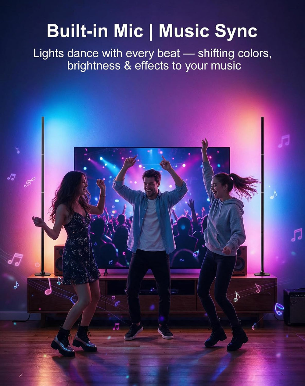 Smart RGB Corner Floor Lamp, Remote & App Control, Music Sync Ambient Light