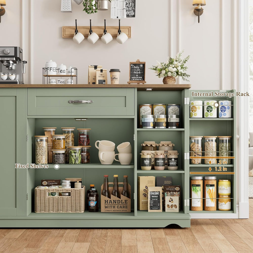 HOSTACK 47" W Kitchen Island Cart with Storage, Rolling Island Table, Green