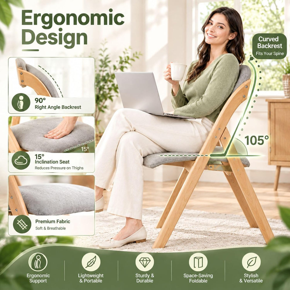 Karl home Folding Dining Chairs Set of 2, Stackable Wooden Padded, Nature