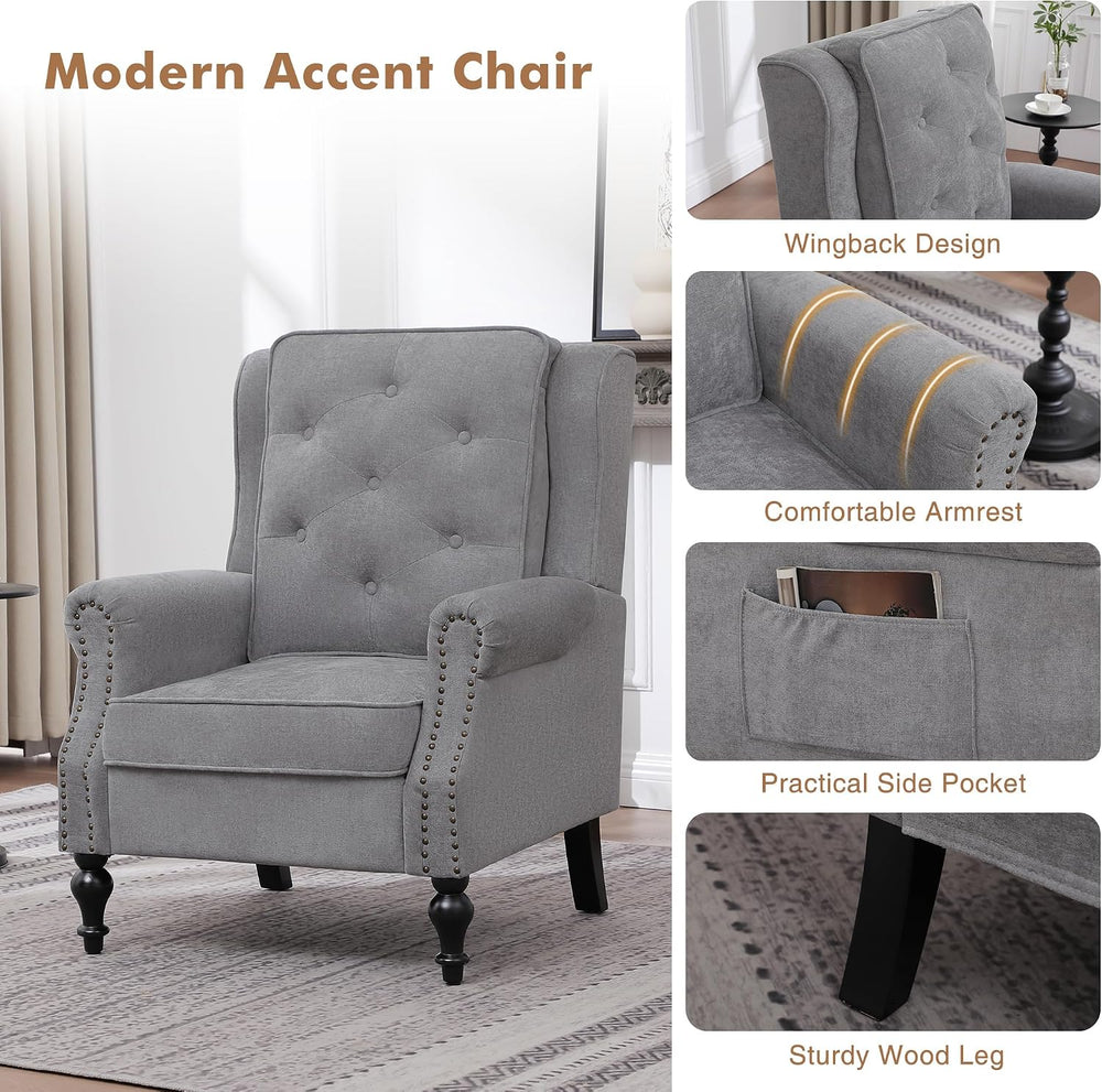 Modern Accent Chair Wingback Armchair Vintage High Back Upholstered Armchair ...