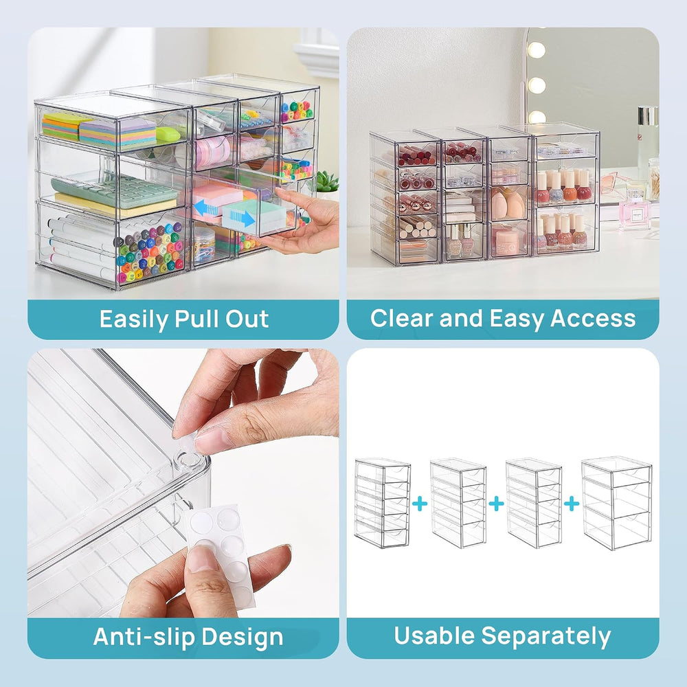 Vtopmart 4 Set Acrylic Desk Organizer with 16 Drawers for Office, Makeup