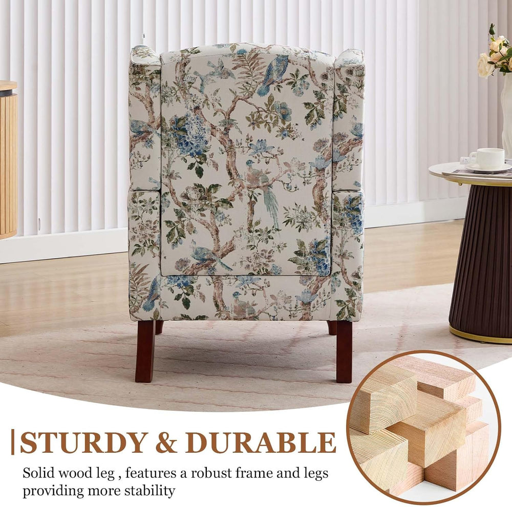 Wingback Chair with Arms for Living Room (Floral Bird, A)