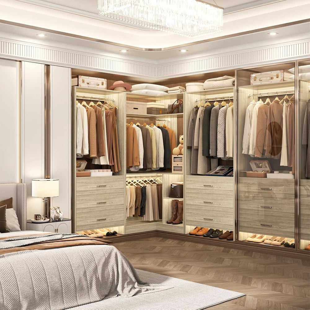 Aheaplus Closet System with 6 Drawers, 4 Hanging Rods & Corner Tower, Cor...