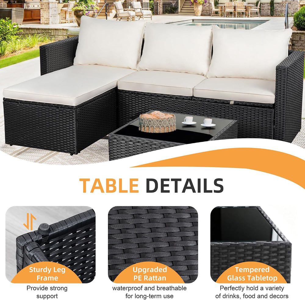 Shintenchi Outdoor Sectional Patio Furniture Set 4-Piece, All-Weather PE Ratt...