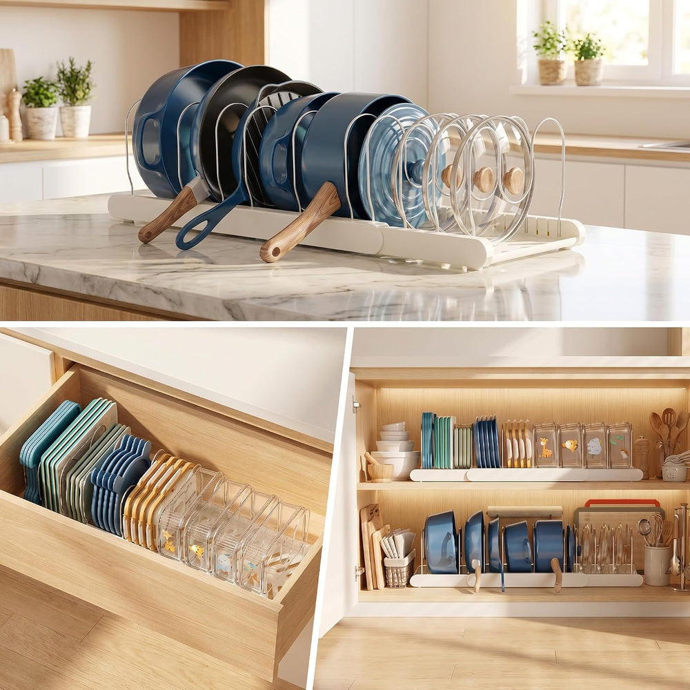 ORDORA 2 Pack Pots and Pans Organizer Under Cabinet, ABS Base, 10 Dividers