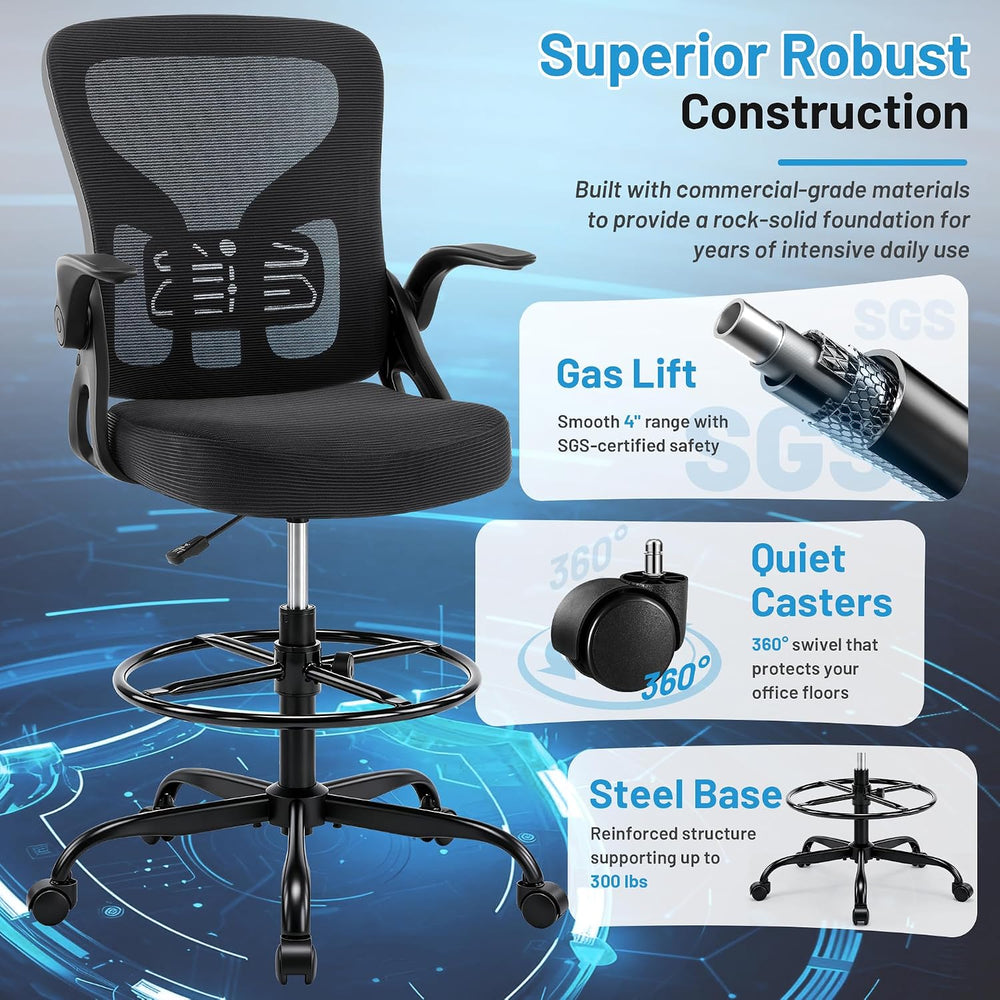 Drafting Chair for Standing Desk, Tall Office Chair with 22"-30" Se...