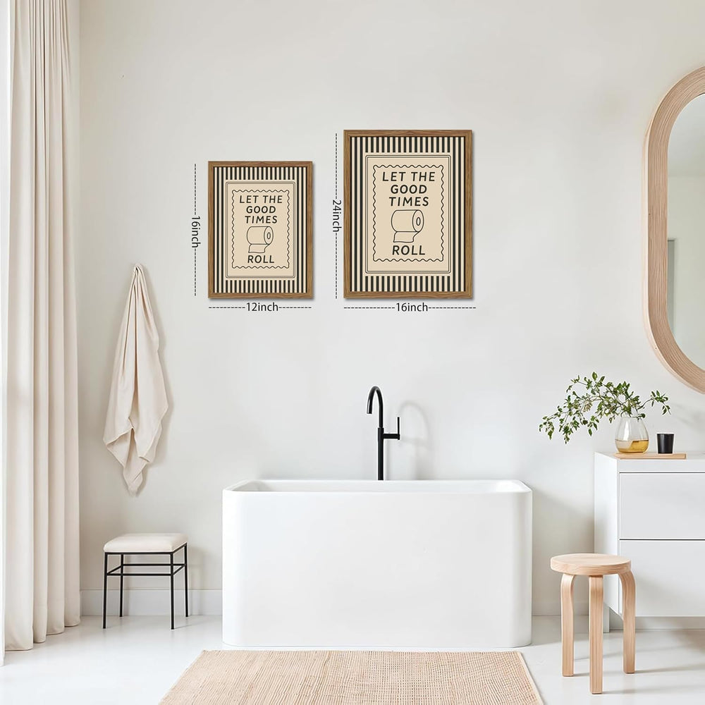 Framed Funny Bathroom Wall Art, Let The Good Times Roll Canvas Wall Decor Pai...